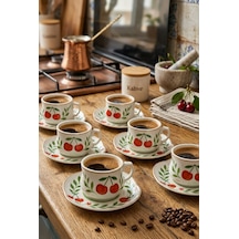 Acar Kiraz Desenli 6 Kişilik Kahve Fincanı Takımı 90 Ml 09502 Beyaz