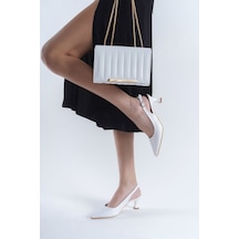 Zlato Beyaz Arkası Açık Topuklu Stiletto Ayakkabı Ve Çanta Kombini Beyaz