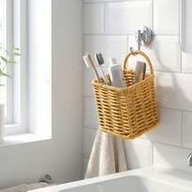 By Nevser Kare Hasır Dokulu Plastik Rattan Kaşıklık & Çatallık Askılı Kendiliğinden Tutmalı Çok Amaçlı Mutfak Organizeri Diğer