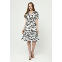 Kadın V Yaka Büzgülü Midi Elbise 4440/100 001