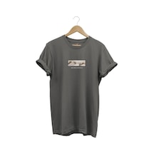 Michelangelo David Baskılı Minimal Regular Fit %100 Pamuk Gri T-shirt Antrasit