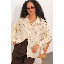 Bigdart Kadın Oversize Puantiyeli Gömlek 20392 - Krem