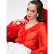 Koton Volanlı Şifon Bluz Uzun Kollu Kırmızı 3sak60040ıw 3SAK60040IW420