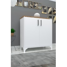 %100 Mdf 2 Kapaklı Küp Üstü Desenli Ayakkabılık Beyaz