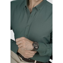 Yeşil Yaka Düğmeli Premium Şamre Slimfit Erkek Gömlek Yeşil