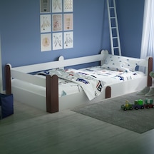 Montessori Karyola Beyaz  Rustik Ceviz 90x190 Yatak Uyumlu Oval Kesim Çocuk Yatağı TLP702