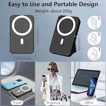 10.000mah Dijital Göstergeli Taşınabilir 22.5w Hızlı Şarjlı Telefon Standlı Powerbank 200g Hafiflikte Ofis, Seyahatte, Alışverişte Kullanıma Uygun Şık Magsafe Powerbank-1336 BEYAZ