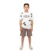 Toontoy Kids Toontoy Erkek Çocuk 2'li Crew Yazı Baskılı Şortlu Takım Koyu Kahverengi