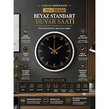 36 Cm Dekoratif Duvar Saati Standart Altın Rakamlı Beyaz