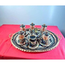 6lı Bakır Çay Ve Fincan Takımı Ve Lokumluk,oval Tepsi