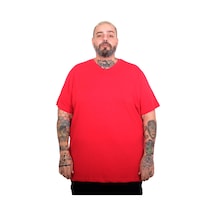 Mode Xl Büyük Beden Erkek Basic V Yaka T-shirt 20150 Kırmızı Kırmızı