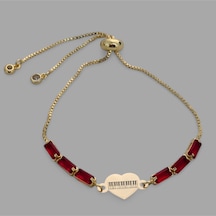 Archin Piyano Temalı 14 Ayar Altın Plakalı Kalp Figürlü Kırmızı Taşlı Hediye Bileklik-349sembol Altın
