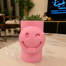 Bezos 3d Baskı Emoji Planter - Göz Kırpan Yüzlü Sukulent Saksısı-pembe Hb006