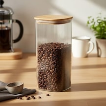 10x25 Cm Bambu Kapaklı Kare Cam Saklama Kavanozu - Vakumlu Dev Boy Şeffaf Erzak Kabı Spagetti Makarna Bakliyat Kutusu Ve Kiler Düzenleyici Organizatör 7009