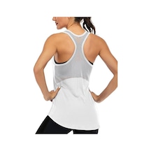 Ghassy Co. Kadın Racerback Sırt Açık Yarı Fileli Antrenman Yoga Koşu Spor Atlet Tank Tops 1780 001 Beyaz