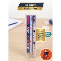 Saygılıofis İlk Kalemim Jumbo Üçgen Başlangıç Kalemi Kurşun Kalem Desenli 3 Adet Kız Çok Renkli