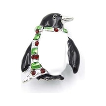 Penguen Broş - Beyaz Renk: Beyaz Altın - Çok Renkli