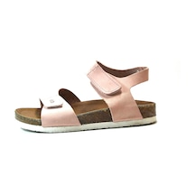 Onlo Ayakkabı 1050 Deri Pudra Ortopedik Cırtlı Kız Çocuk Sandalet Pudra