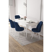 Canisa Concept Kor Serisi, 70x114 Açılabilir Beyaz Yemek Masası Takımı,4 Lacivert Sandalye Masa Beyaz Sandalyeler Lacivert