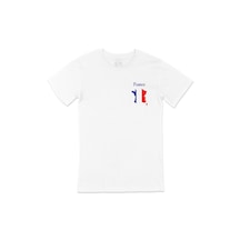 Fransa Haritalı ve Bayraklı Cep Logo Tasarımlı Beyaz Tişört