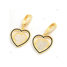 Kenpazar Gümüş Gold Sallantılı Kalp Kadın Küpe Gümüş
