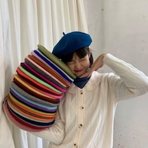 Lacivert Kadın Yün Fransız Sanatçı Tarzı Şapka