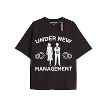 Under New Management Unisex Oversize Yazılı Tshirt Siyah Siyah