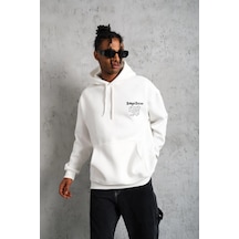 Barlashive Erkek 98 Baskılı Kapşonlu 3 İplik Pamuklu Sweatshirt Hoodie - Beyaz Çok Renkli