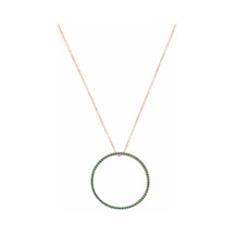 Yeşil Taşlı Pırlanta Montür Rose Altın Kaplama 32 Mm Halka Gümüş Kolye Gold - Rose Gold - Gümüş
