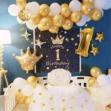 Karal Taçlı Yaş Balon Happy Birtday Doğum Günü Süsleme Seti