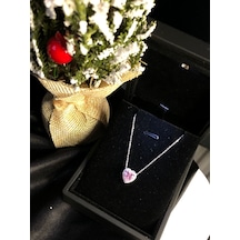 Vog Swarovski Taşlı S Model Kalp Taş Detay 925 Ayar Kolye Gümüş - Pembe