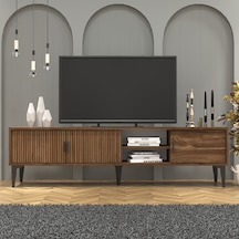 Marin Tv Ünitesi Tv Sehpası 180 Cm Çizgi Desenli , Raflı , Ceviz