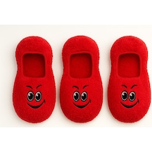 Ozzy Socks Kadın Kırmızı Gülümseyen Yüz Desenli Uyku Patik Çorap 3'lü Paket Kırmızı3
