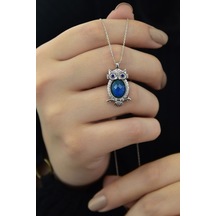 Papatya Silver 925 Ayar Gümüş Rodyum Kaplama Lacivert Göz His Taşı Baykuş Kolye