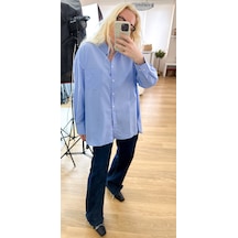 Modaonna Mavi Oversize Kalıp Poplin Gömlek Mavi