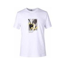 Trender 26y595000006 Erkek T-shirt Random O Yaka Baskıl Beyaz