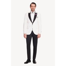 Ysf Erkek Krem Slim Fit Sivri Yaka Kadife Damatlık