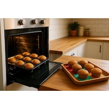 12 Gözlü Metal Muffin Kalıbı Yapışmaz Kaplama, Fırın Uyumlu, Dayanıklı Siyah Muffin Ve Cupcak
