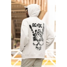 Sevbano Rock Metal Müzik Grubu Baskılı Unisex Oversize Ac Dc Hoodie Beyaz