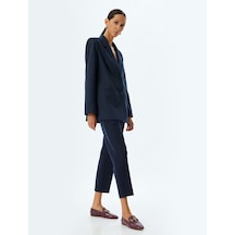Koton Yüksek Bel Cigarette Pantolon Nervürlü Cepli Slim Fit Lacivert 5wak40013uw Lacivert