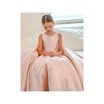 Miço Kids Askılı Fiyonk Detaylı Saten Kız Abiye Elbise Pudra