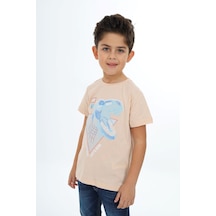 Toontoy Kids Toontoy Erkek Çocuk Baskılı Bisiklet Yaka Kısa Kollu Tişört Bej