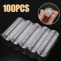 100 Adet 27mm Yuvarlak Şekilli Şeffaf Para Koleksiyon Tutucu