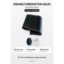 Trobus Audi Q7 2020-2025 Uyumlu Dikmeli Direksiyon Kılıfı Düz Deri Siyah Gri Dikiş