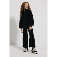 Kids Girl Geniş Paça Kadife Siyah Jogger Siyah