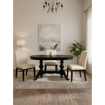 Lindon Çift Baba Ayaklı Açılır Masif Ahşap Oval Yemek Masası 100x170 Siyah