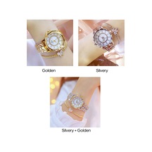 Vkemall Kadınlar İçin Doğal Perle Ve Taşlı Zırhlı Kol Saati - Basit Zekice Yüksek Kaliteli Su Geçirmez Kuvars Hareketli Moda Saati - Altın Rengi Diğer