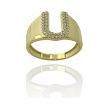 Magümüş 14 Ayar Altın U Harfli Üst Kalite Trend Harf Yüzük