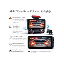 Wifi Destekli 3 Kameralı Araç İçi Kamera 1080p Full Hd, 4.0'' Ekran, Gece Görüş, G-sensör Acil Kayıt, Arka Görüş Kamerası, Döngüsel Kayıt Ve Koruma Özellikli