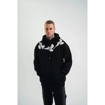 Yake Store Unisex Uzun Kol Bisiklet Yaka Yıkamalı Sweatshirt - Siyah - Siyah